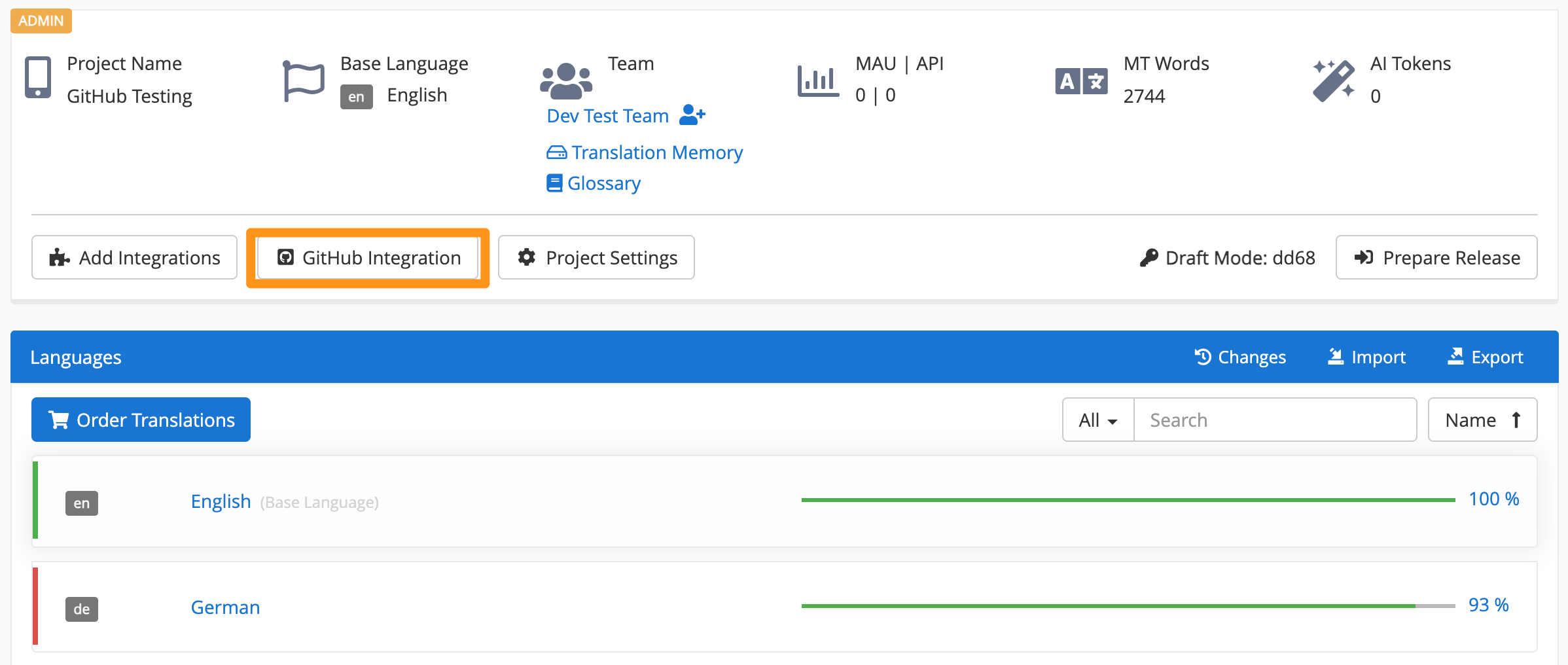 GitHub Integration Button